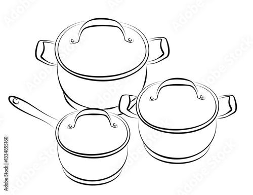 Sketch of a set of kitchen dishes.
