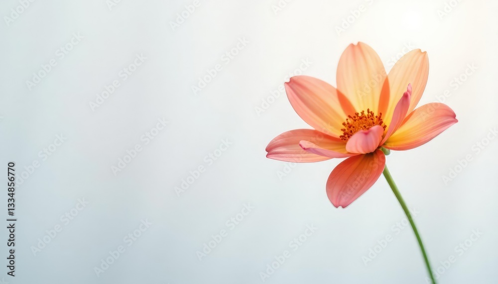 Naklejka premium Single flower with a subtle gradient effect on white background, bloom, gradient