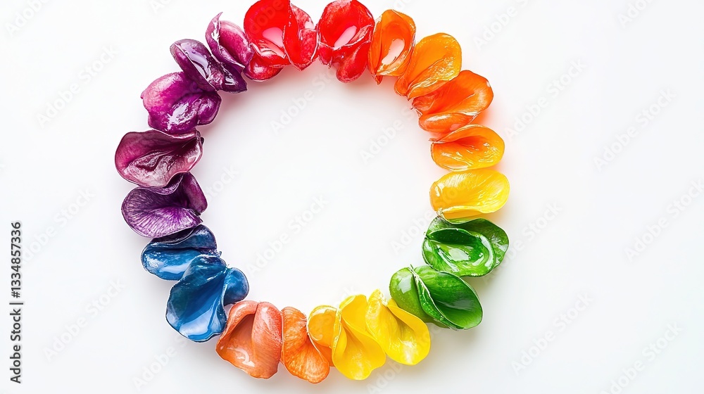 Obraz premium Rainbow-colored fruits and vegetables in a circular pattern, symbolizing vibrant health and natural diversity. 