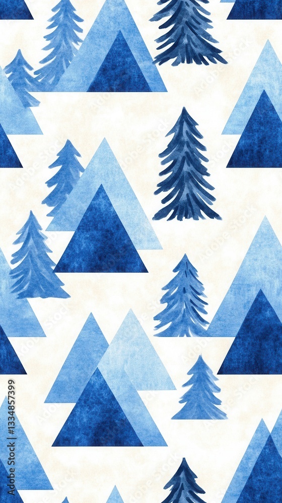 Obraz premium Stunning seamless pattern of blue and white watercolor mountains creating a beautifully artistic and serene landscape