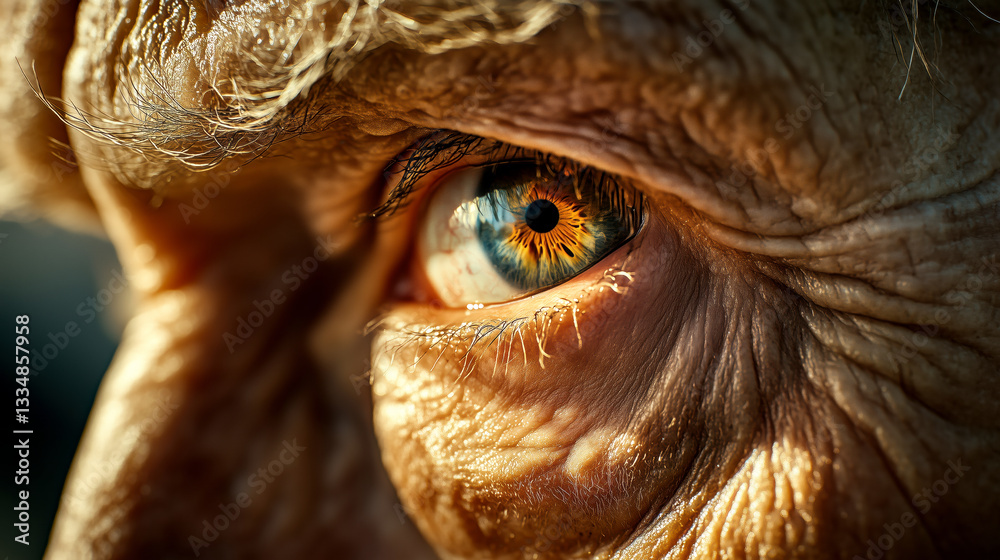 Obraz premium Elderly eye close-up portrait photography natural light intimate perspective