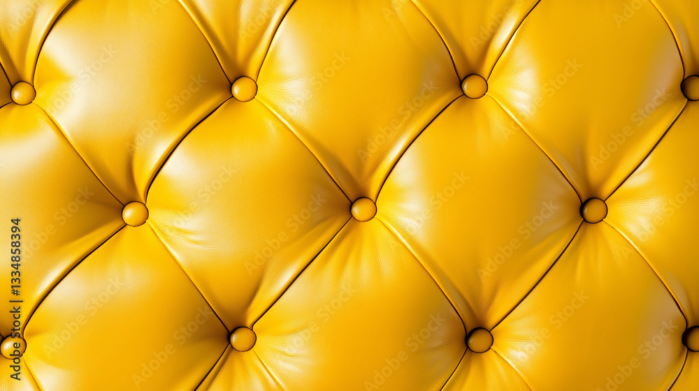 Fototapeta premium Yellow tufted leather upholstery with buttons, luxurious and elegant texture.