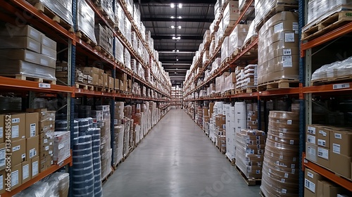 Warehouse Interior with Pallets and Shelves photo