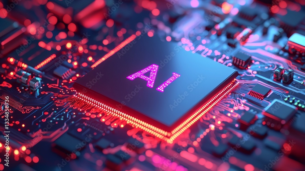 A close-up view of a computer chip labeled A close-up view of a computer chip labeled