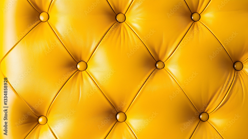Obraz premium Yellow tufted leather upholstery with buttons, luxurious and elegant texture.