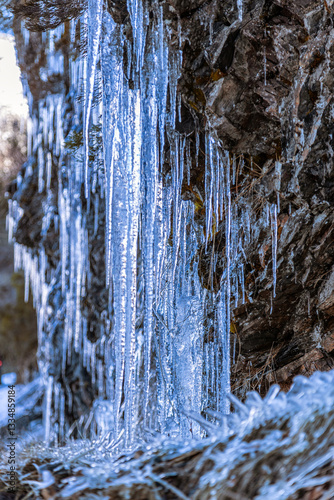 Cold natural sculptures. The same limestone formations we find in caves can be found in the form of ice in runoff from mountain slopes in winter.