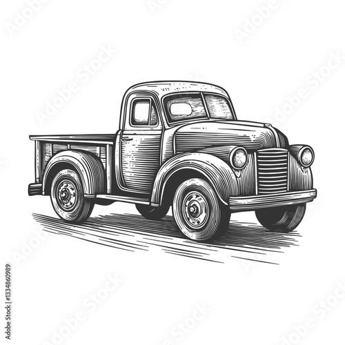 Vintage Sketch of Classic Pickup Truck in Retro Style Art
