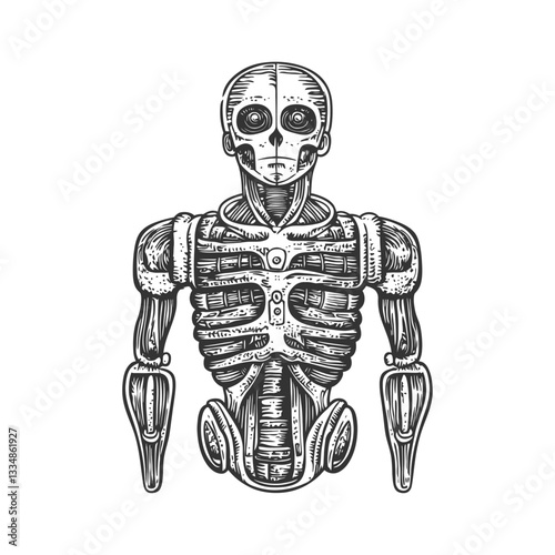 Vintage Anatomical Illustration of a Human Skeleton in Detail