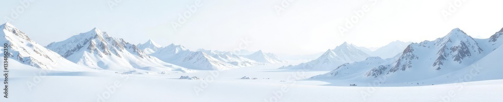 Fototapeta premium Snow-capped mountains fade into white horizon, empty space, snow, serene landscape