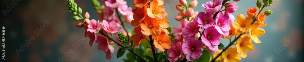 Snapdragons in a vase filled with fresh flowers and branches, greenery, petals, bloom Snapdragons in a vase filled with fresh flowers and branches, greenery, petals, bloom