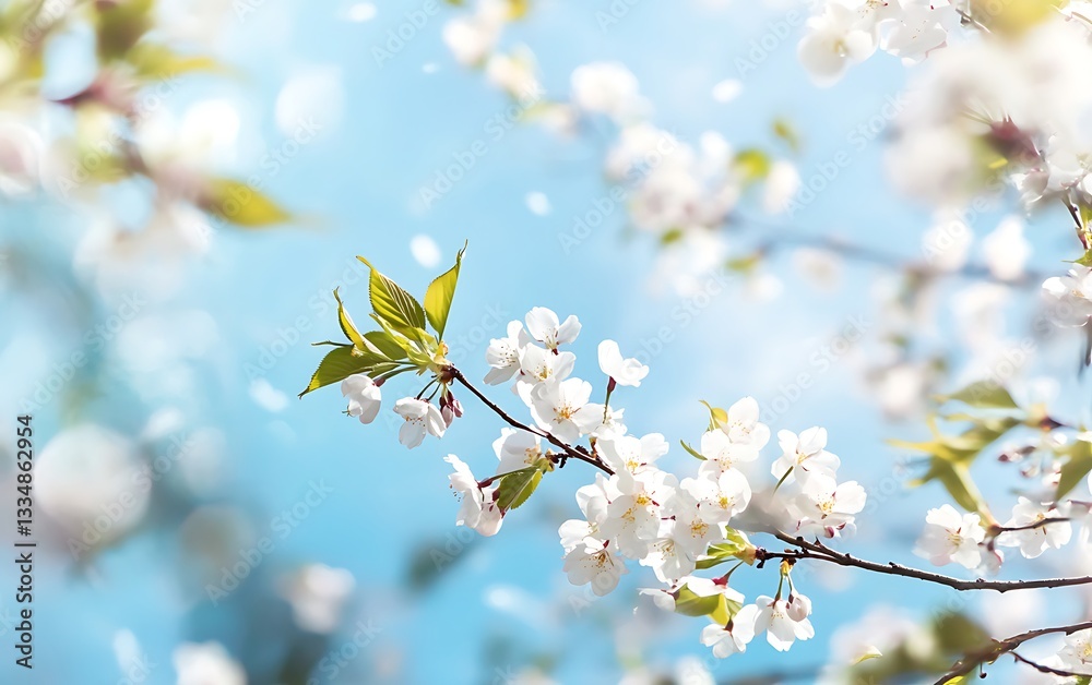 Fototapeta premium Blooming cherry plum tree, spring background. 