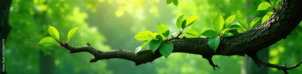 Crowns of vines and leaves entwined on a gnarled branch, morning, nature Crowns of vines and leaves entwined on a gnarled branch, morning, nature