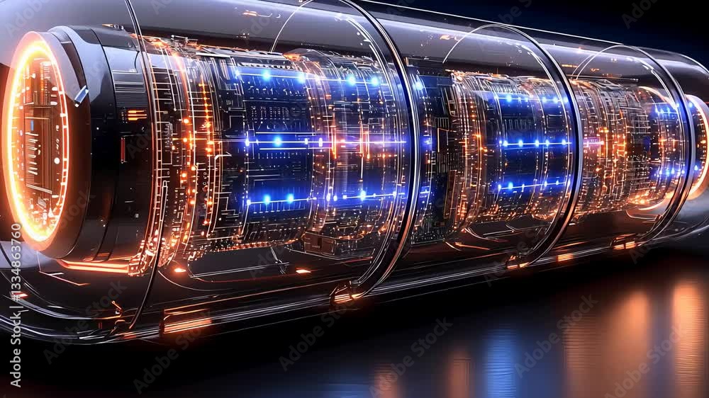 Futuristic Energy Core with Advanced Glowing Blue and Orange Lights in High-Tech Cylindrical Power Storage System
Futuristic Energy Core with Advanced Glowing Blue and Orange Lights in High-Tech Cylindrical Power Storage System