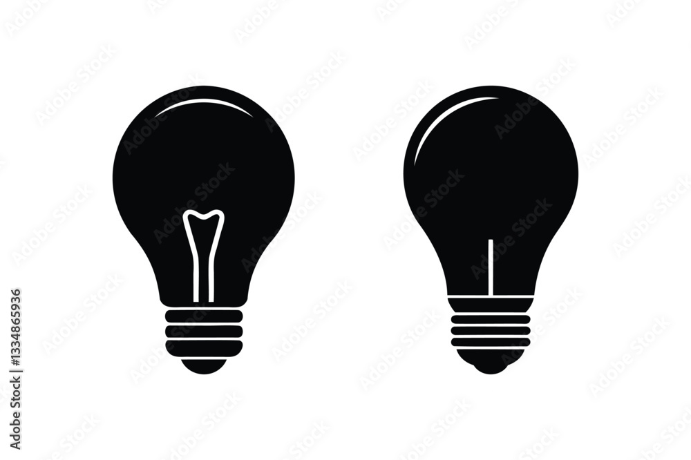 Lit Electric Light bulb icon silhouette on white background Lit Electric Light bulb icon silhouette on white background