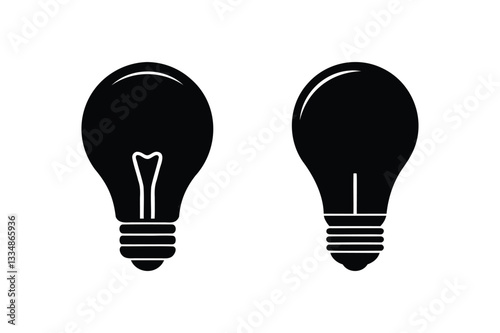 Lit Electric Light bulb icon silhouette on white background