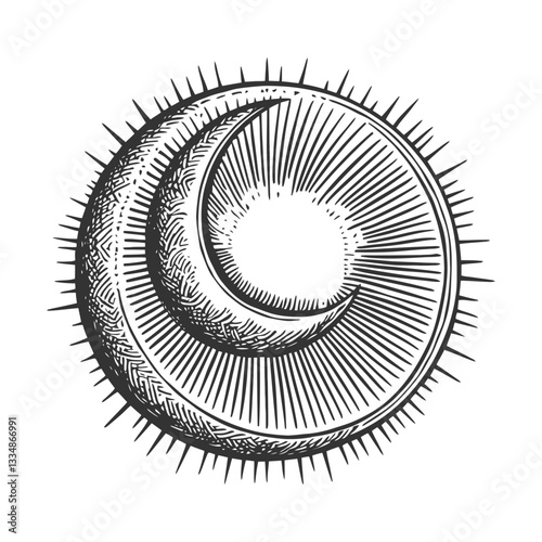 Celestial Illustration of Moon and Sun in Vintage Style Design
