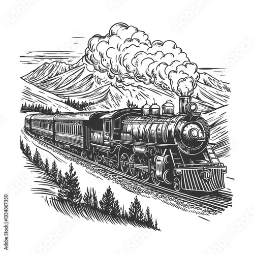 Vintage Steam Train Traveling Through Majestic Mountain Landscape