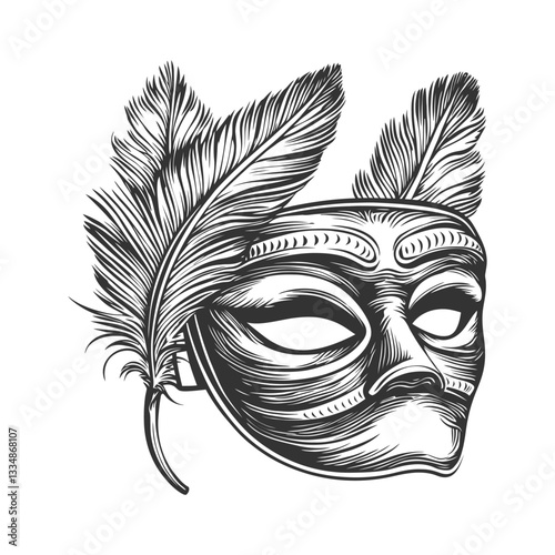 Intricate Art of a Mask with Feathers Designed for Cultural Festivals