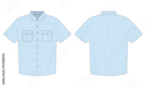 Short sleeve button down blue shirt template