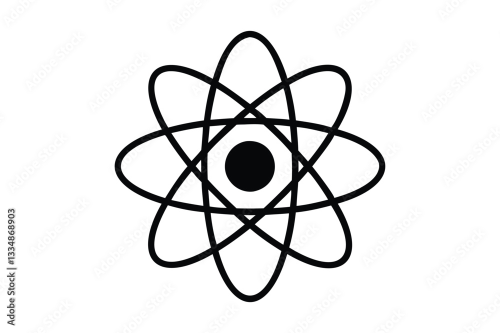 Atom icon silhouette vector on white background Atom icon silhouette vector on white background