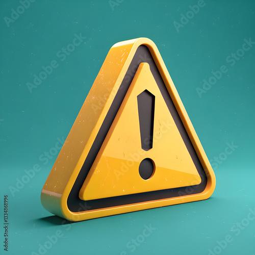 3D Yellow Triangle Warning Icon with Exclamation Mark