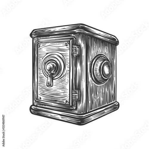 Antique Safe with Key Lock and Detailed Wood Grain Texture