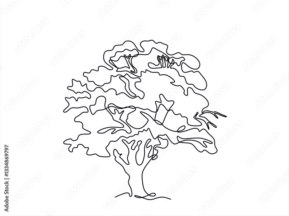 Fototapeta premium Continuous line drawing of tree on white background. Vector illustration
