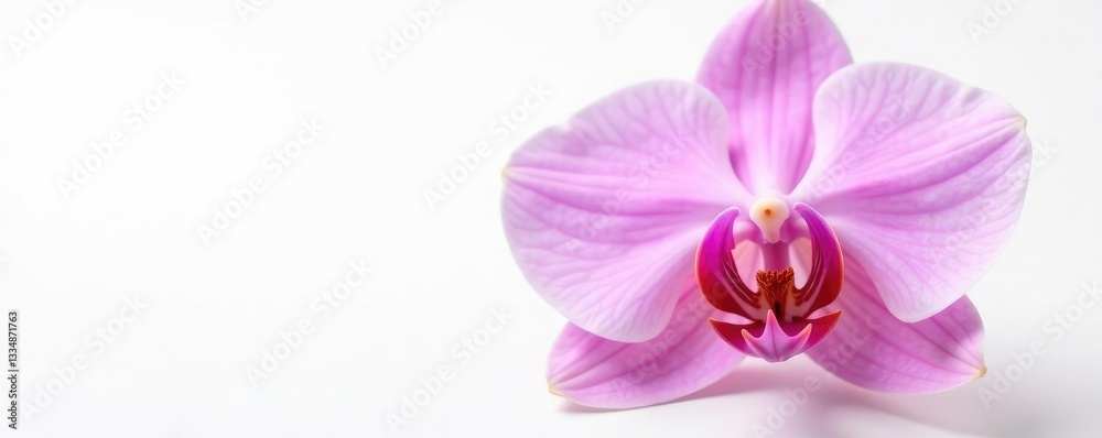 Delicate orchid petals unfolding on white background, single, botanical, flower Delicate orchid petals unfolding on white background, single, botanical, flower