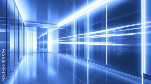 Wallpaper Mural Futuristic, glowing blue corridor with reflective surfaces. Torontodigital.ca