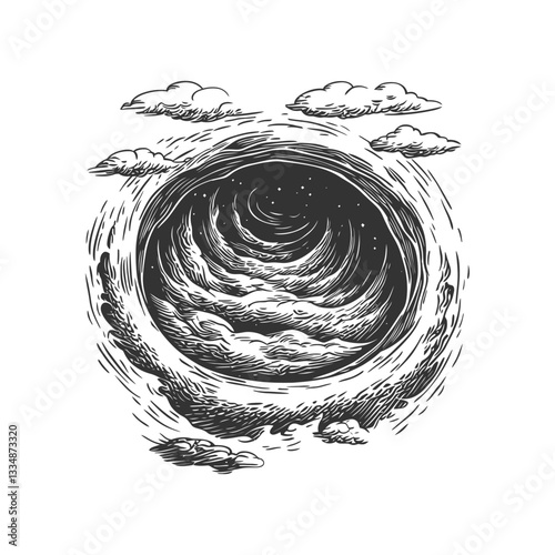 Ethereal Swirling Clouds in a Circular Darkened Universe Design