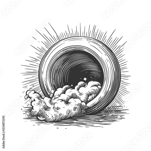 Vintage Artistic Illustration of a Circular Wave with Emanating Light