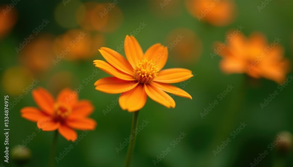 Delicate orange flower in full bloom on a stem, floral arrangement, garden, stems Delicate orange flower in full bloom on a stem, floral arrangement, garden, stems