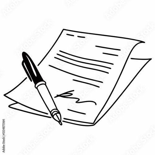Minimalist illustration of paper with pen, signature, and writing lines