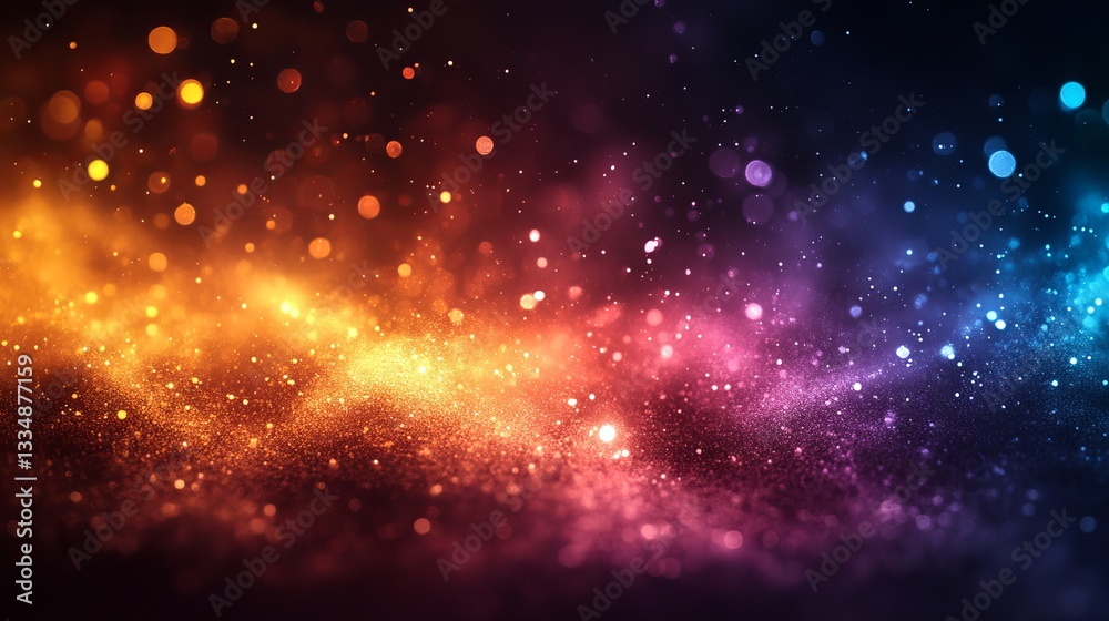 Obraz premium Vibrant cosmic particles swirling in a colorful galaxy backdrop during a starry night