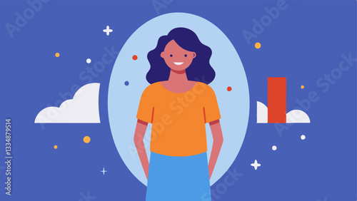 Mirror Affirmations An individual standing in front of a mirror with a bright smile surrounded by positive affirmations like I am enough and I believe in myself floating around.