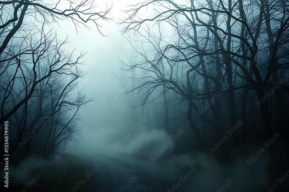 Obraz premium Dense and misty fog atmosphere of mystery and ethereal mystique background dark