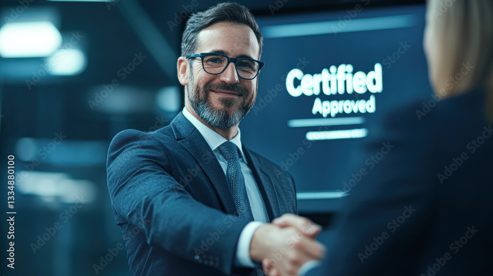 Professional handshake in a modern office setting. Professional handshake in a modern office setting.