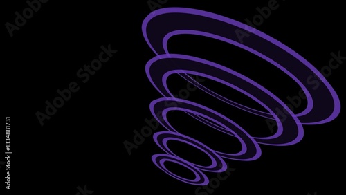 A series of glowing purple rings form a spiral shape on a black background, creating a futuristic and abstract visual effect.
