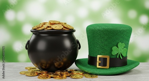 St. Patrick’s Day Pot of Gold, Leprechaun Hat, Shamrock Decoration, Festive Irish Theme, Good Luck Charm