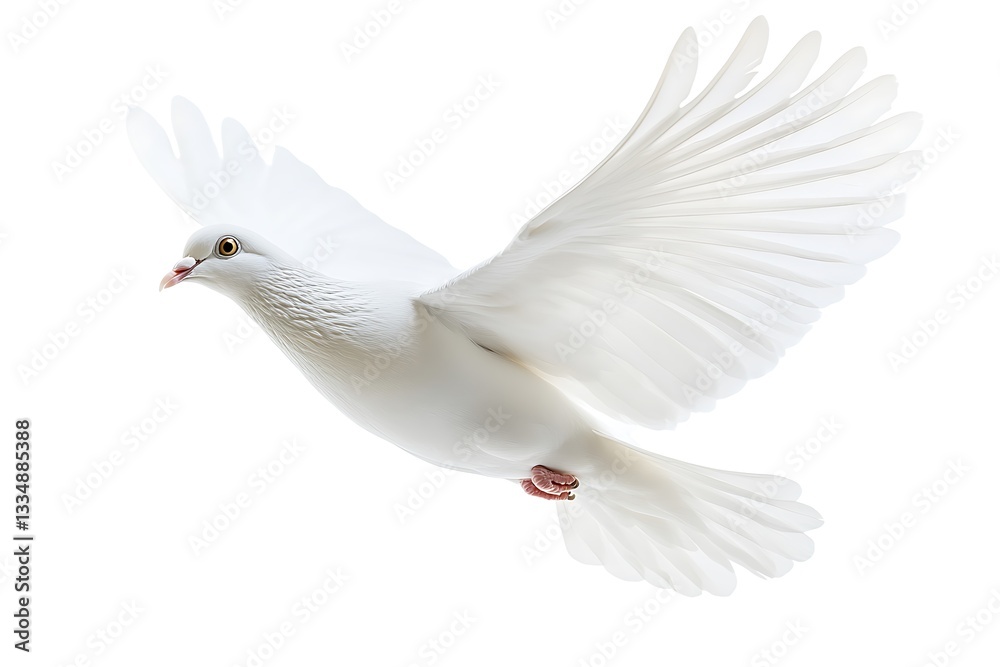 Fototapeta premium A Pure White Bird Soars Gracefully Across A Plain White Background