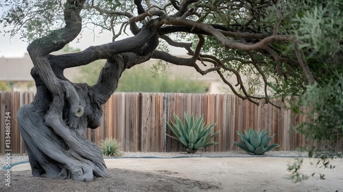 Intricate Gnarled Tree in a Desert-Style Backyard