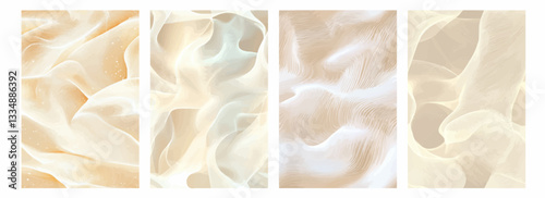 Vector pattern set of abstract fluid design with fine white lines on a creamy background