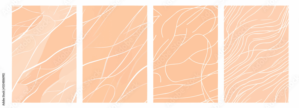 Fototapeta premium Vector pattern set of minimalist curvy white lines on a pale peach background