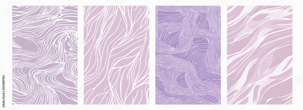 Fototapeta premium Vector pattern set of organic curved white patterns on a muted lilac background