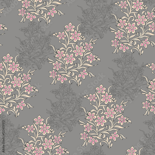Abstract seamless color full paisley flower leaf bunch pattern
