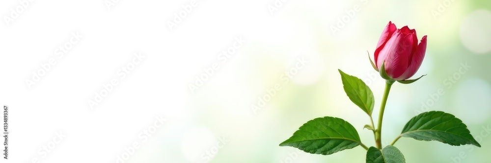 Single flower with green leaves on white background, nature, isolated, foliage Single flower with green leaves on white background, nature, isolated, foliage