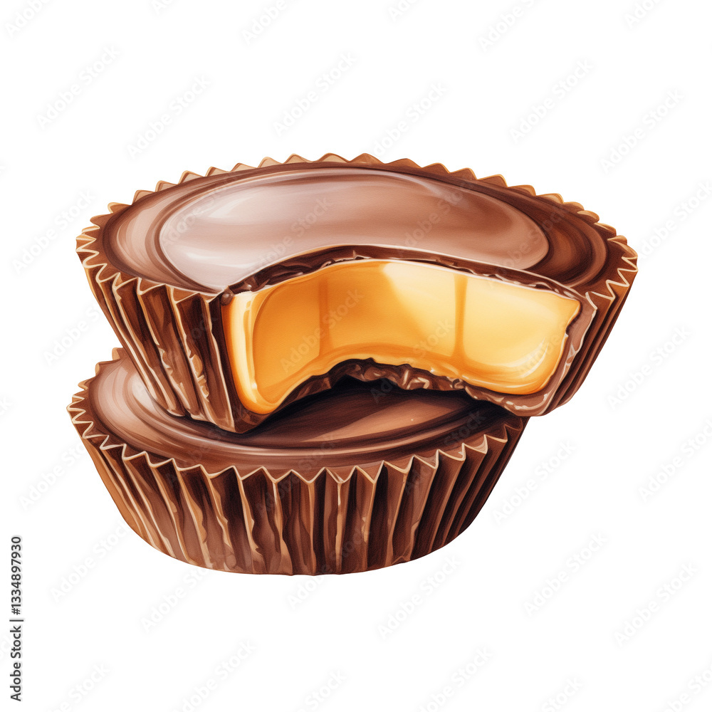 Obraz premium Two Watercolor Peanut Butter Cups Stacked on Top of Each Other