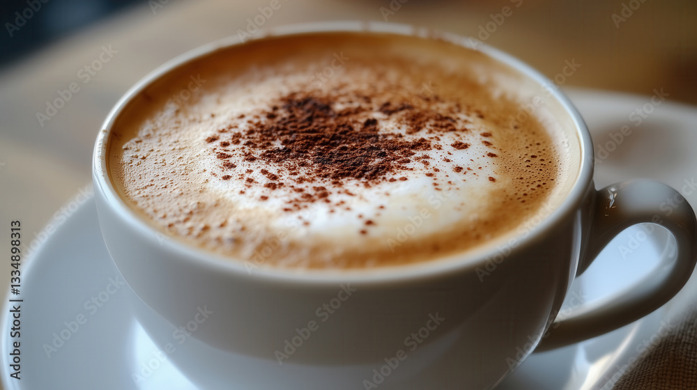 Cup of Cappuccino with Cocoa Powder on Foam Cup of Cappuccino with Cocoa Powder on Foam