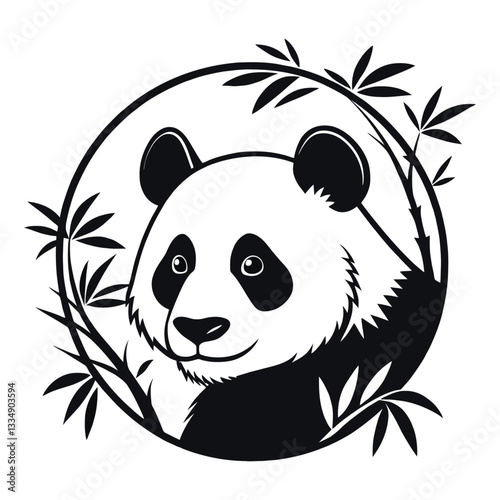 Cute Panda Head in Bamboo Frame