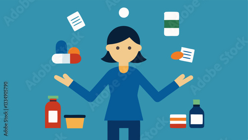 Parenting Under Strain A single parent juggling work and raising children with a stack of unpaid bills and prescription bottles in the background depicting the challenges faced by